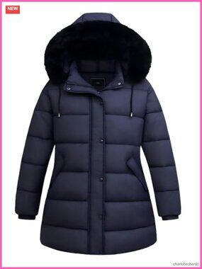Women's Plus Size Down Coat with Detachable Hood & Faux Fur Trim